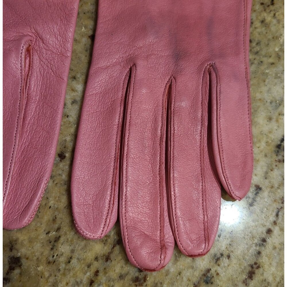 Vintage Womens Size S Pink Leather 8" Short Gloves Cabretta - Picture 3 of 16